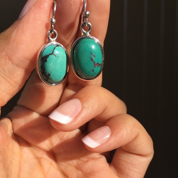 Genuine South American Turquoise Earrings - Natural Colour -925 Sterling Silver - Picture 6 of 8